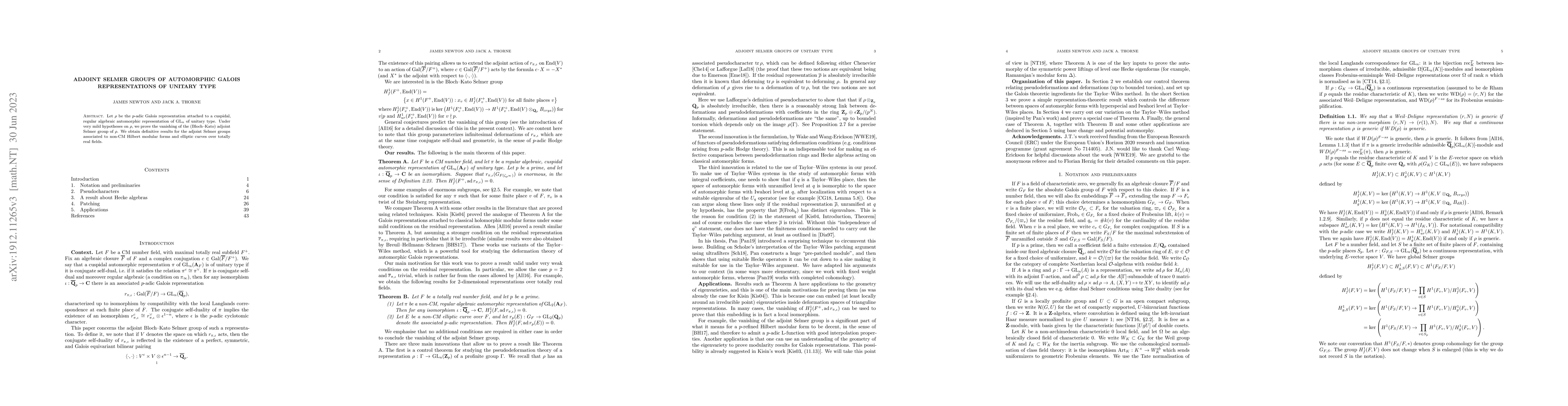 Thumbnail for Adjoint Selmer groups of automorphic Galois representations of unitary
  type