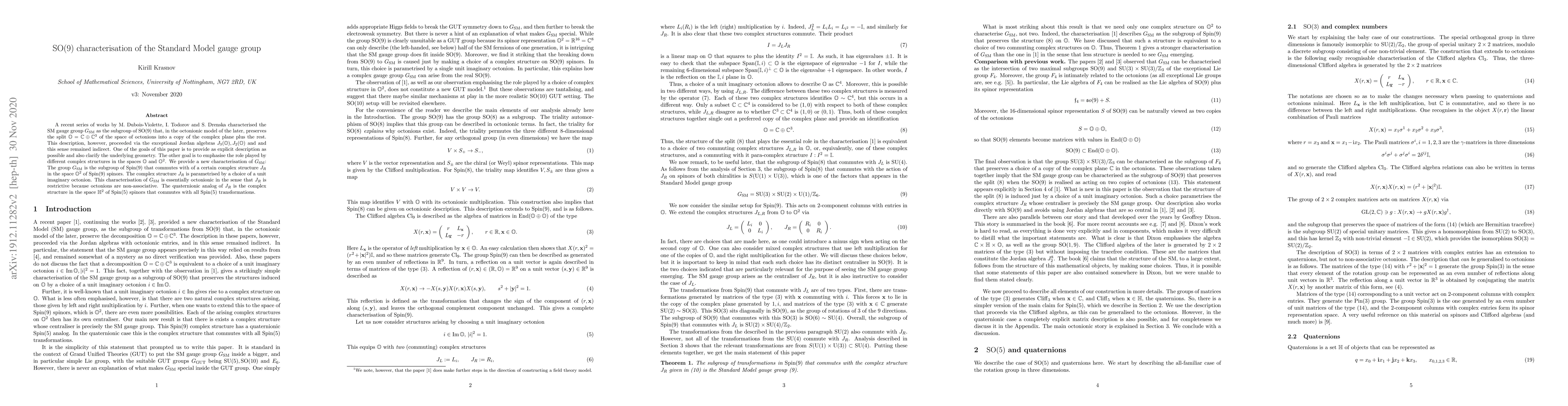 Thumbnail for SO(9) characterisation of the Standard Model gauge group
