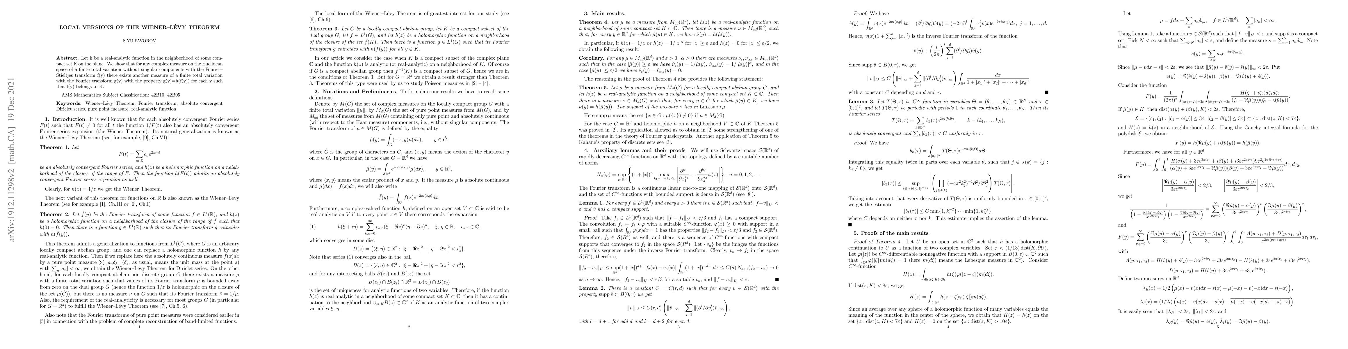 Thumbnail for Local Versions of the Wiener-Levi Theorem