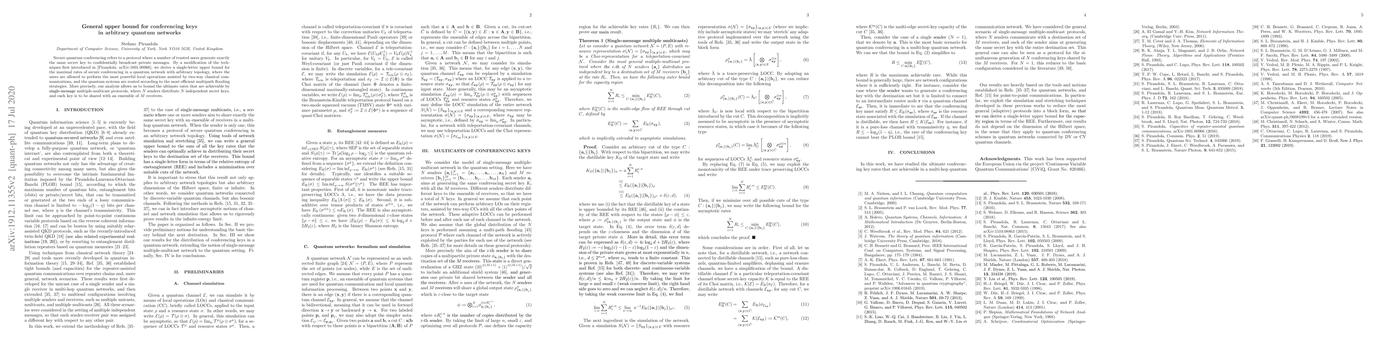 Thumbnail for General upper bounds for distributing conferencing keys in arbitrary
  quantum networks