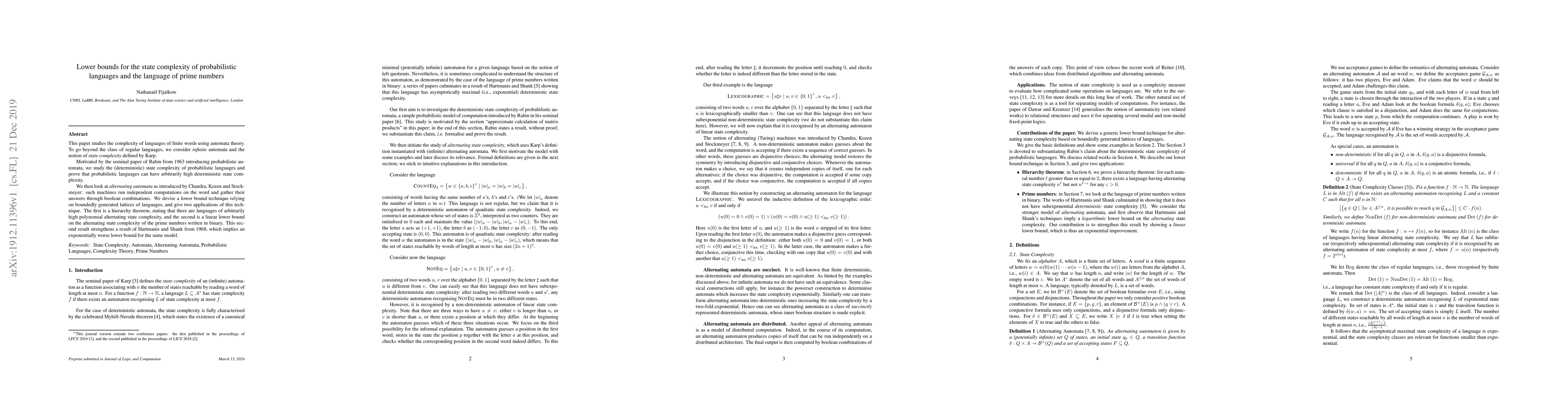 Thumbnail for Lower bounds for the state complexity of probabilistic languages and the
  language of prime numbers
