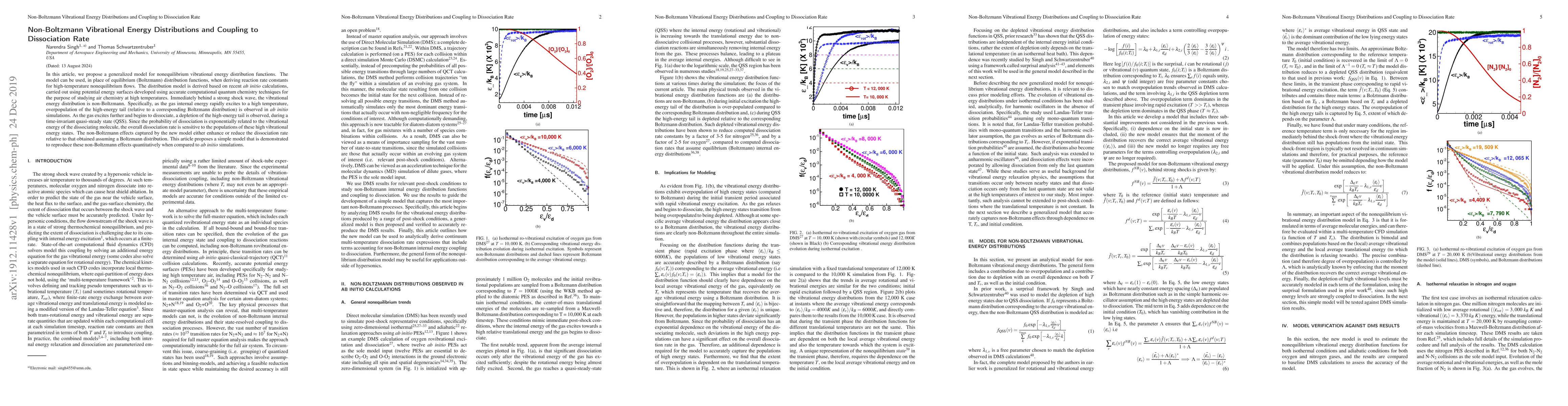 Thumbnail for Non-Boltzmann Vibrational Energy Distributions and Coupling to
  Dissociation Rate