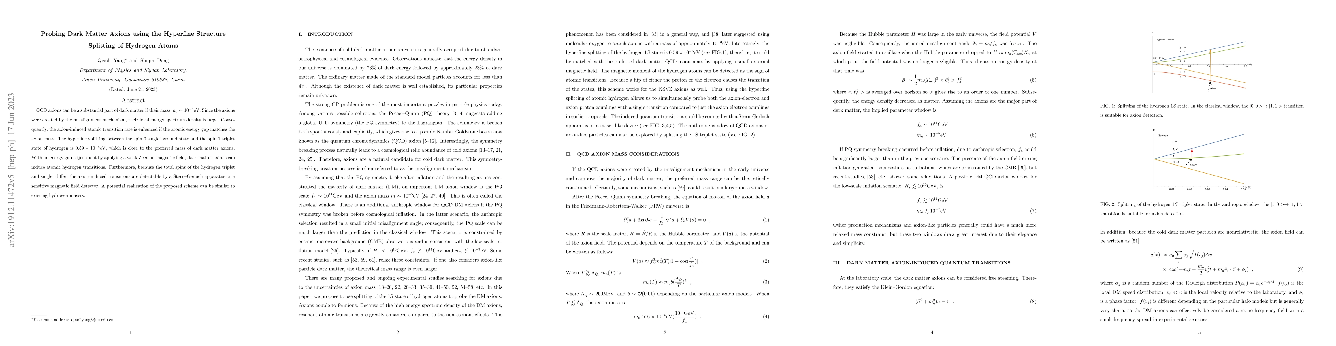 Thumbnail for Probing Dark Matter Axions using the Hyperfine Structure Splitting of
  Hydrogen Atoms