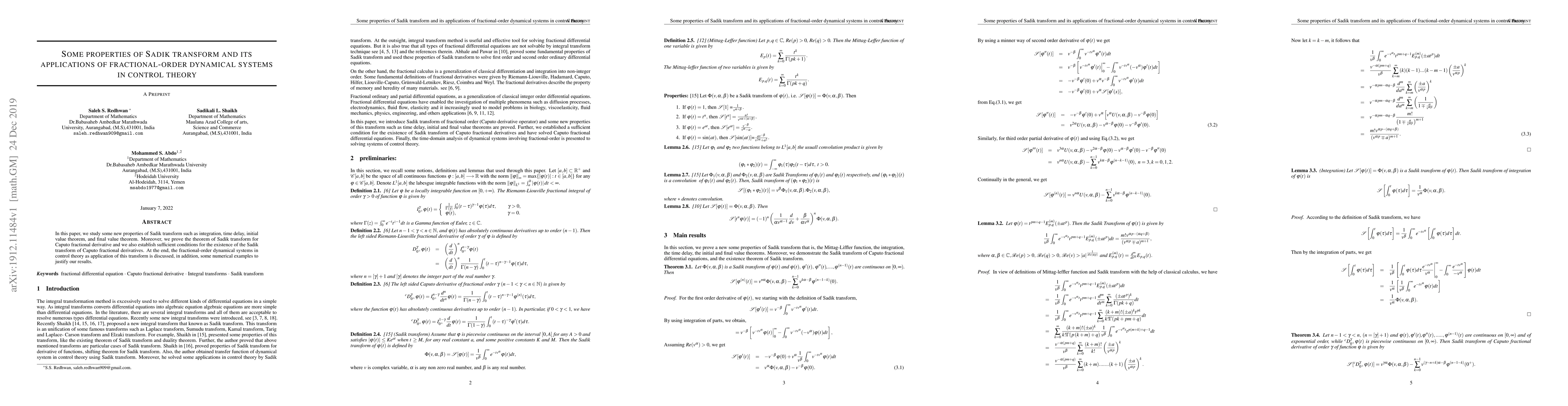 Thumbnail for Some properties of Sadik transform and its applications of
  fractional-order dynamical systems in control theory