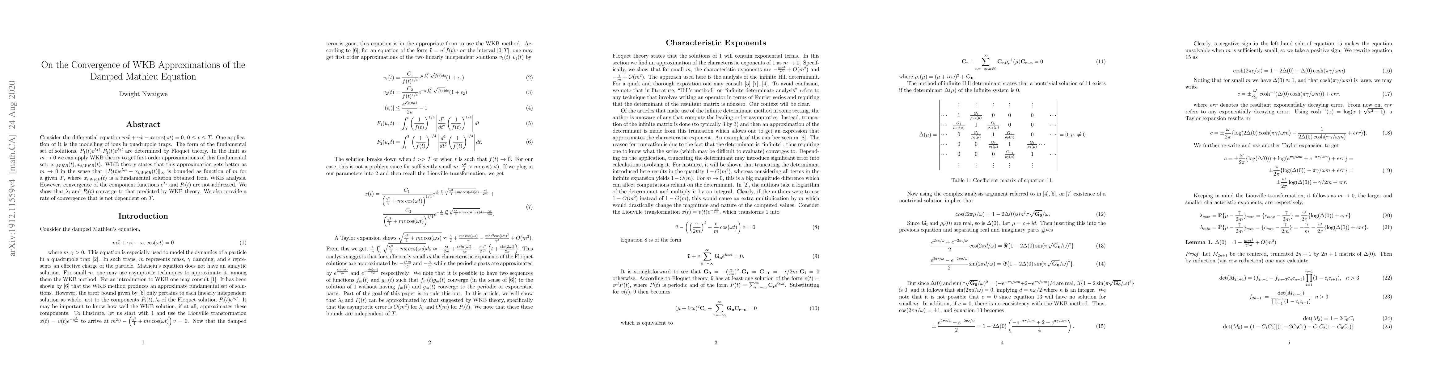 Thumbnail for On the Convergence of WKB Approximations of the Damped Mathieu Equation