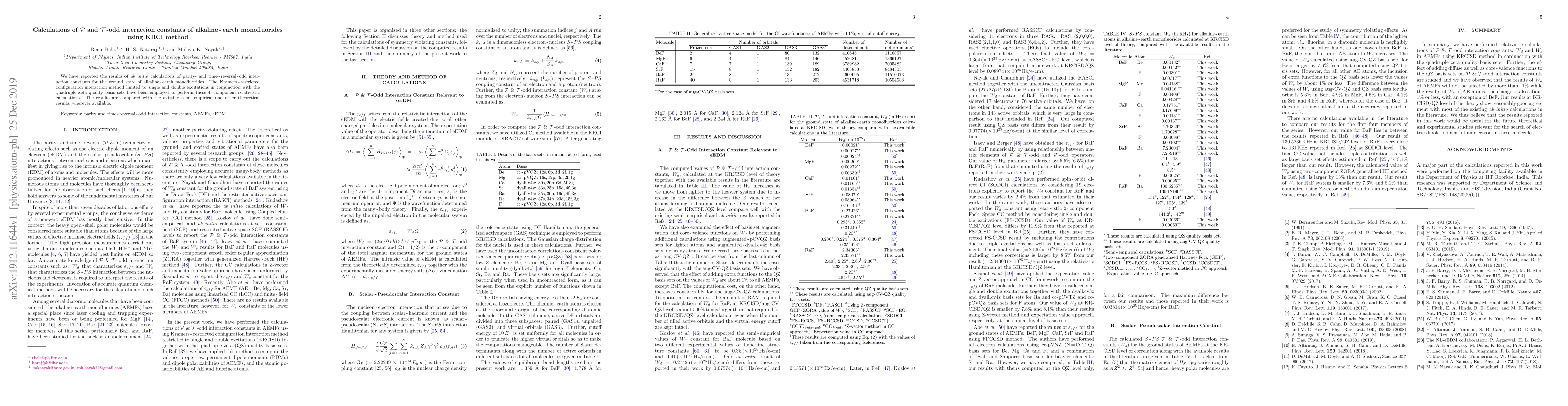 Thumbnail for Calculations of P and T -odd interaction constants of alkaline-earth
  monofluorides using KRCI method