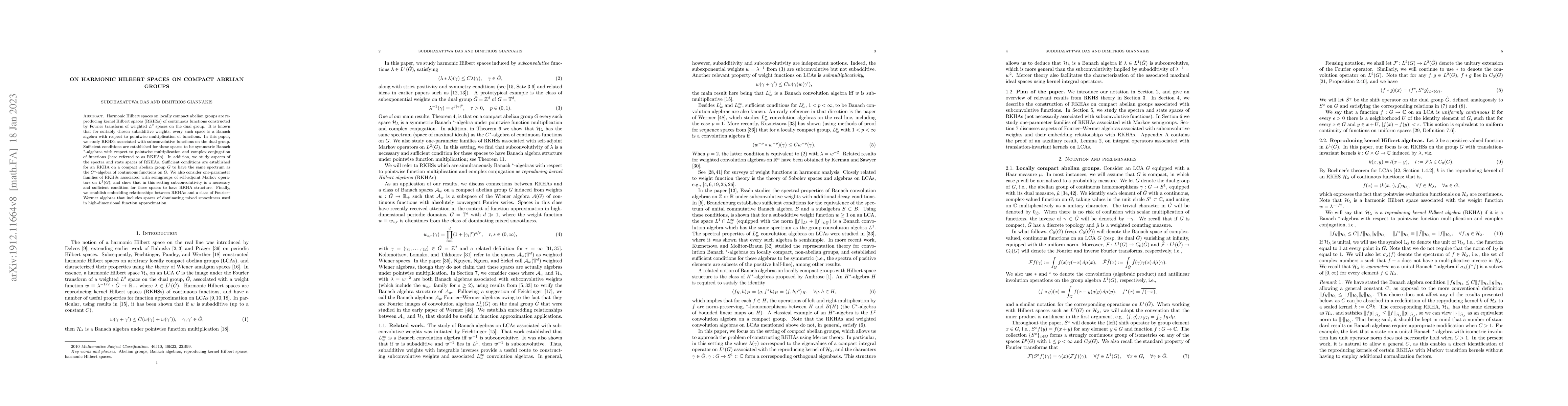 Thumbnail for On harmonic Hilbert spaces on compact abelian groups