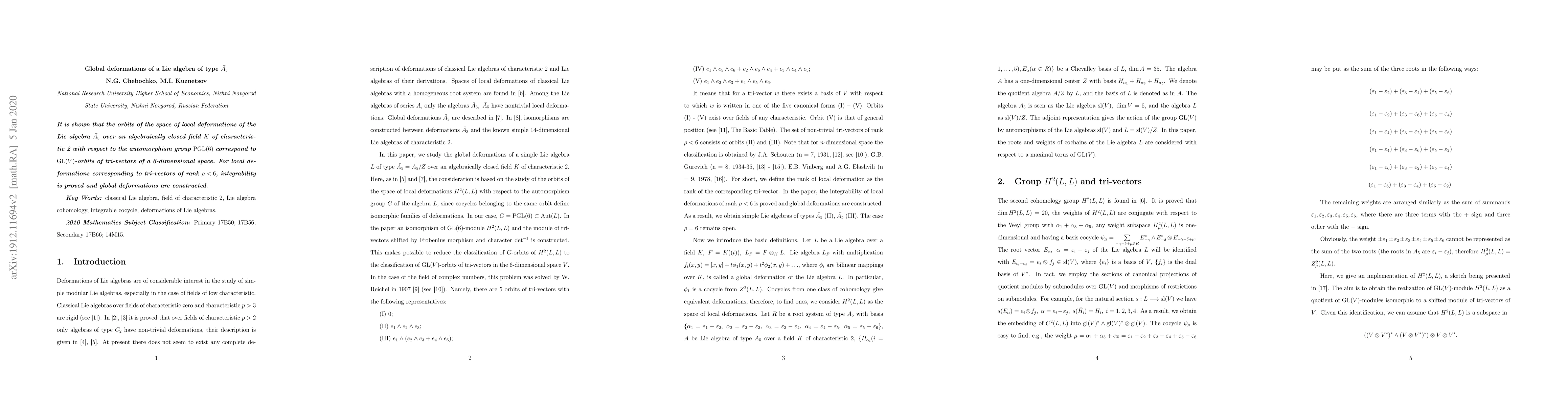 Thumbnail for Global deformations of a Lie algebra of type $\bar{A_5}$