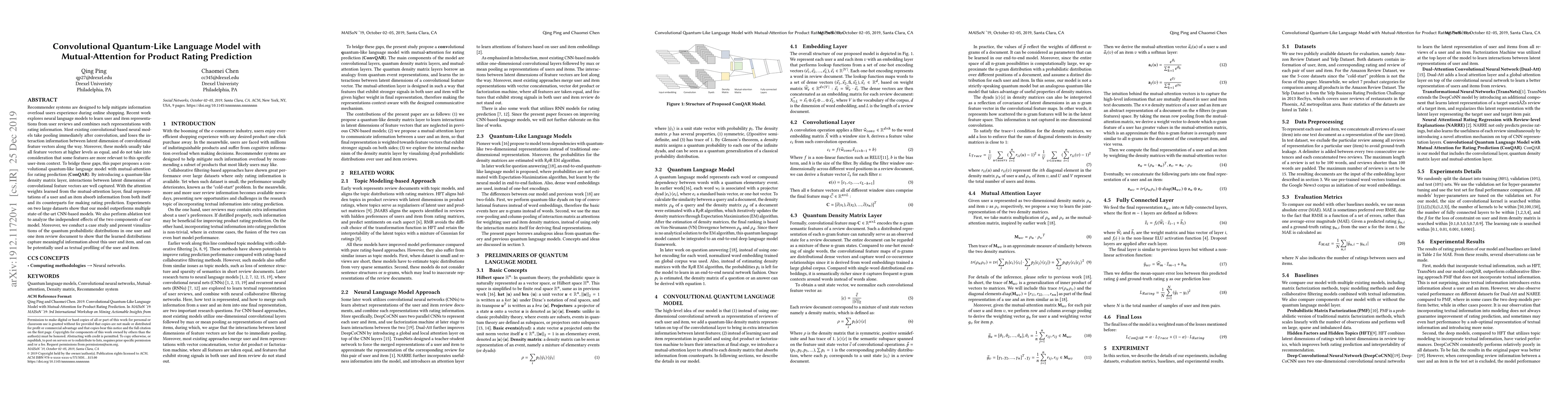 Thumbnail for Convolutional Quantum-Like Language Model with Mutual-Attention for
  Product Rating Prediction