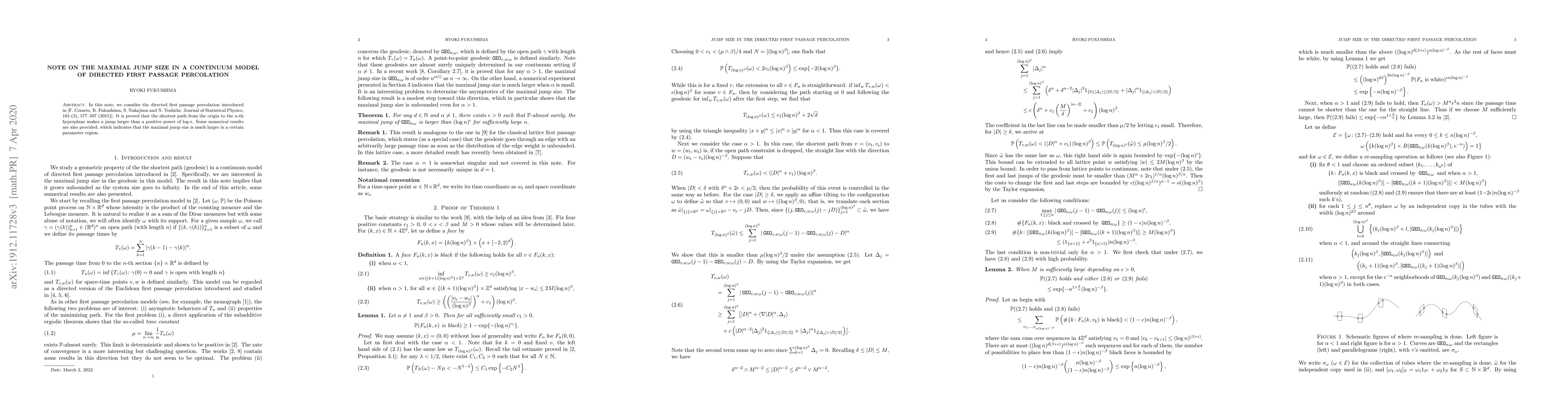 Thumbnail for Note on the maximal jump size in a continuum model of directed first
  passage percolation