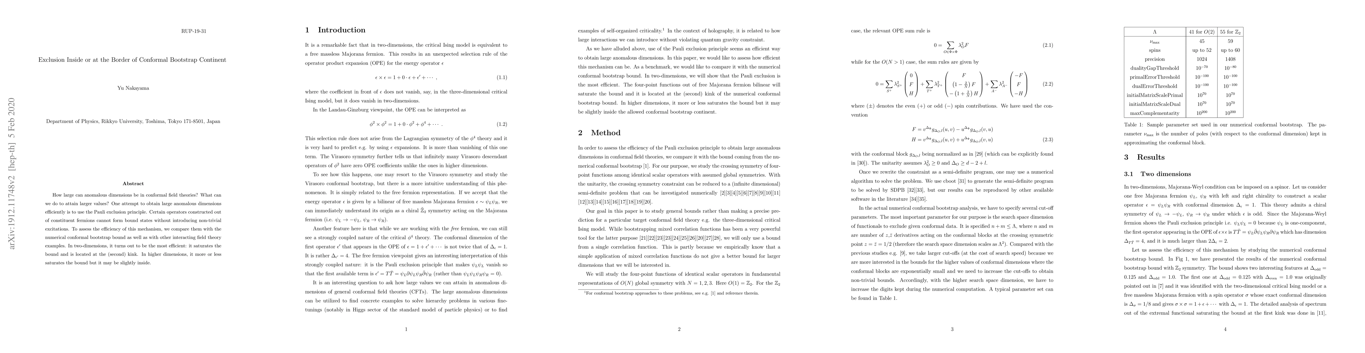 Thumbnail for Exclusion Inside or at the Border of Conformal Bootstrap Continent