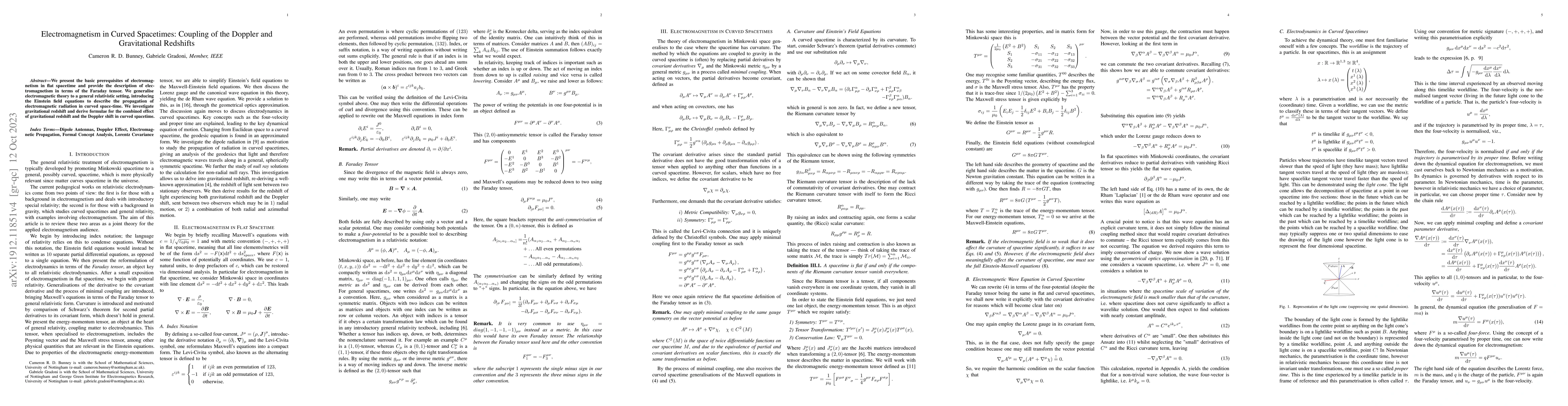Thumbnail for Electromagnetism in Curved Spacetimes: Coupling of the Doppler and
  Gravitational Redshifts