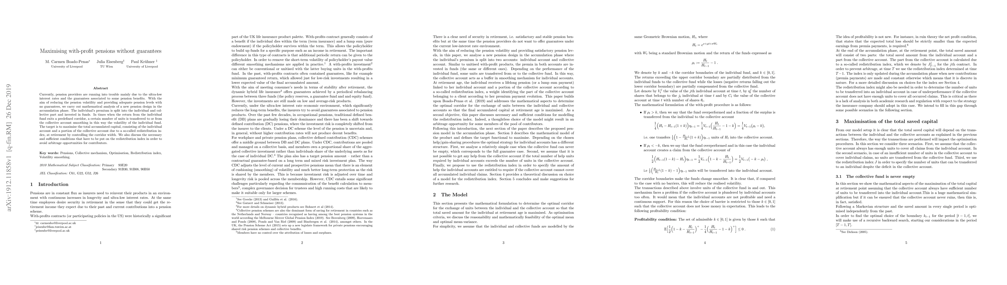 Thumbnail for Maximising with-profit pensions without guarantees