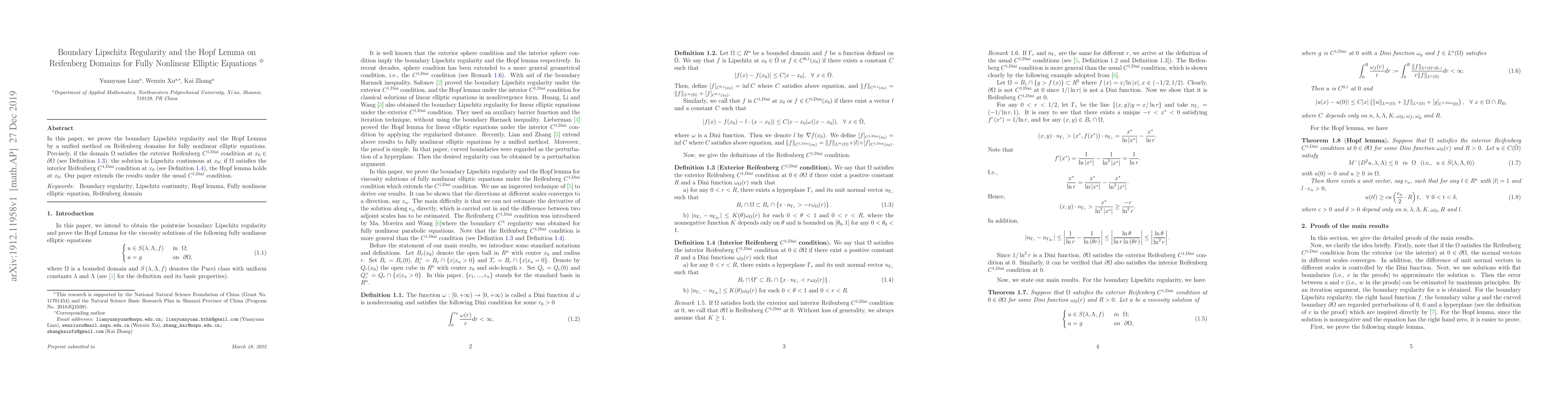 Thumbnail for Boundary Lipschitz Regularity and the Hopf Lemma on Reifenberg Domains
  for Fully Nonlinear Elliptic Equations