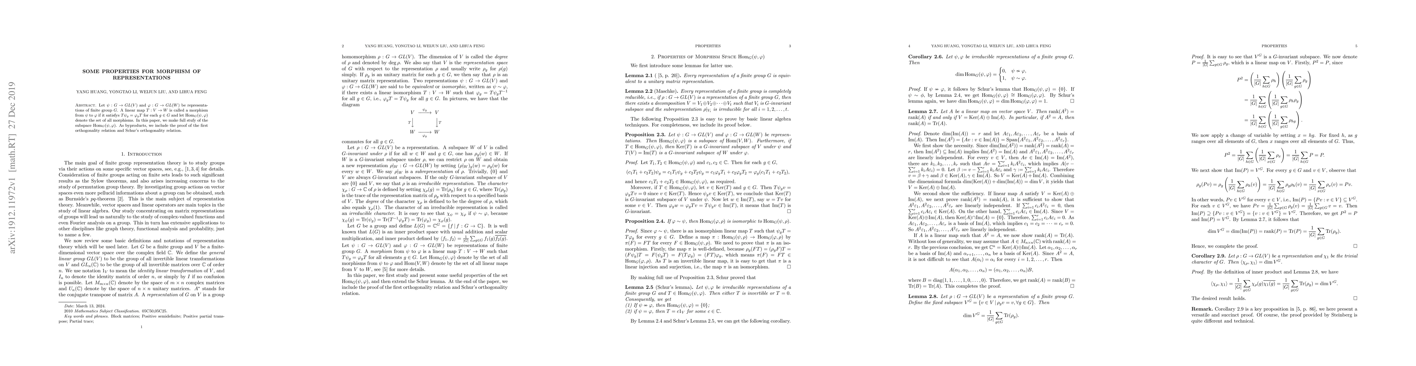 Thumbnail for Some properties for morphism of representations