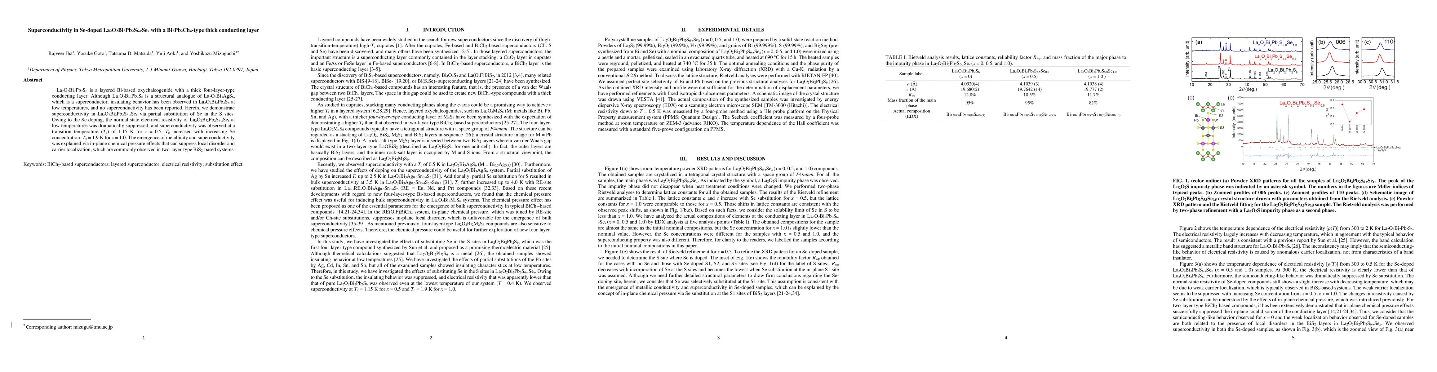 Thumbnail for Superconductivity in Se-doped La2O2Bi2Pb2S6-xSex with a Bi2Pb2Ch4-type
  thick conducting layer