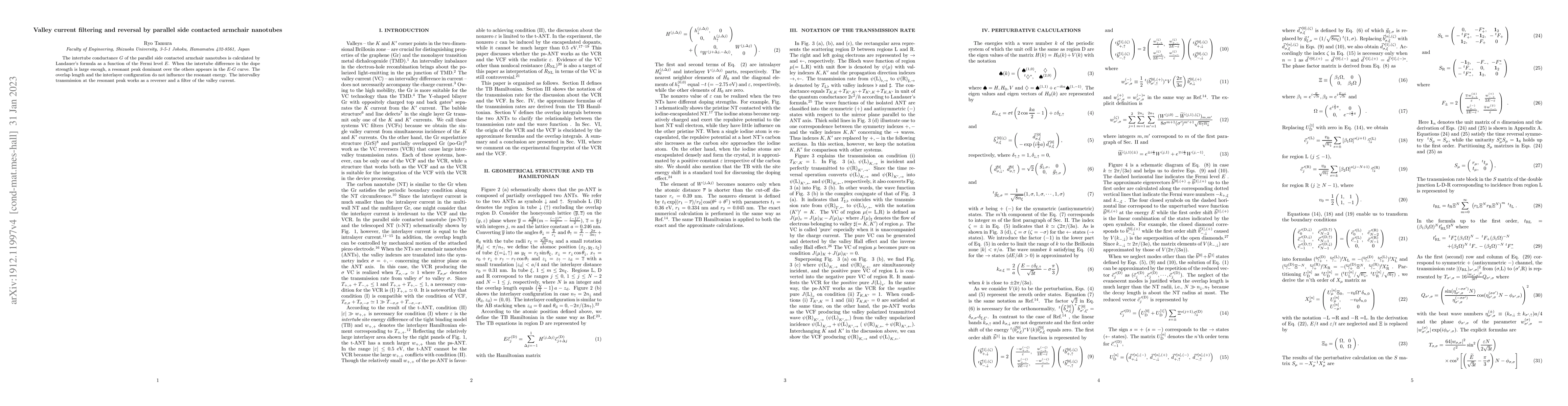 Thumbnail for Valley current filtering and reversal by parallel side contacted
  armchair nanotubes