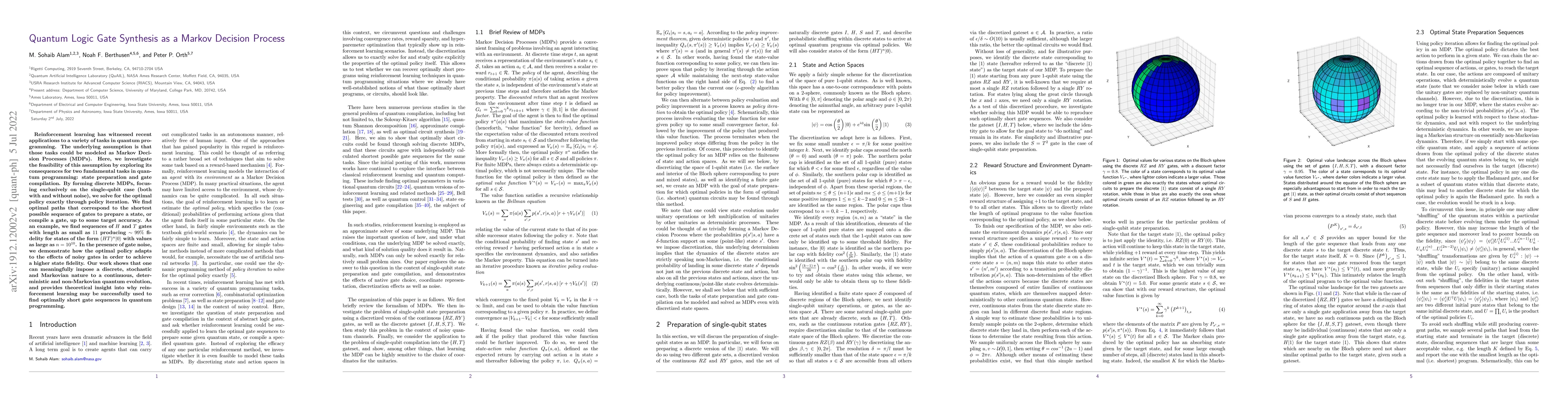 Thumbnail for Quantum Logic Gate Synthesis as a Markov Decision Process