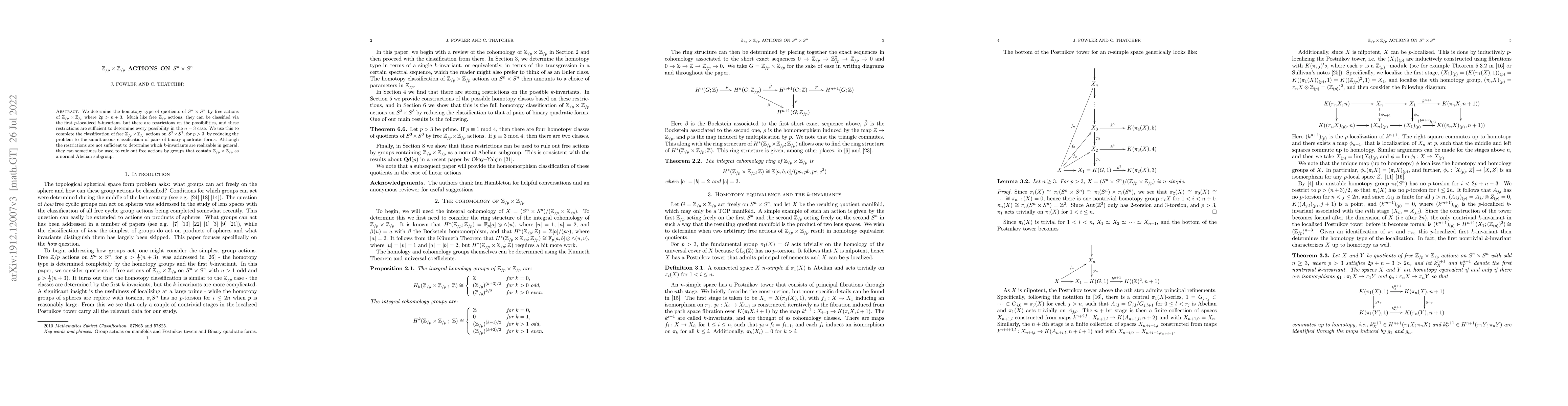 Thumbnail for $\mathbb Z_{/p}\times \mathbb Z_{/p}$ actions on $S^n\times S^n$