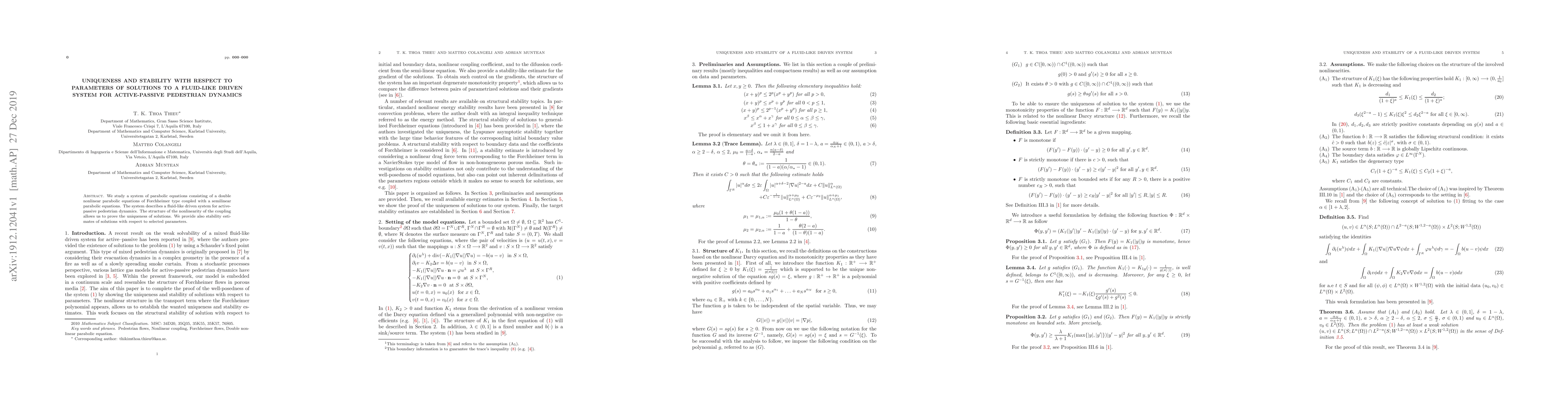 Thumbnail for Uniqueness and stability with respect to parameters of solutions to a
  fluid-like driven system for active-passive pedestrian dynamics