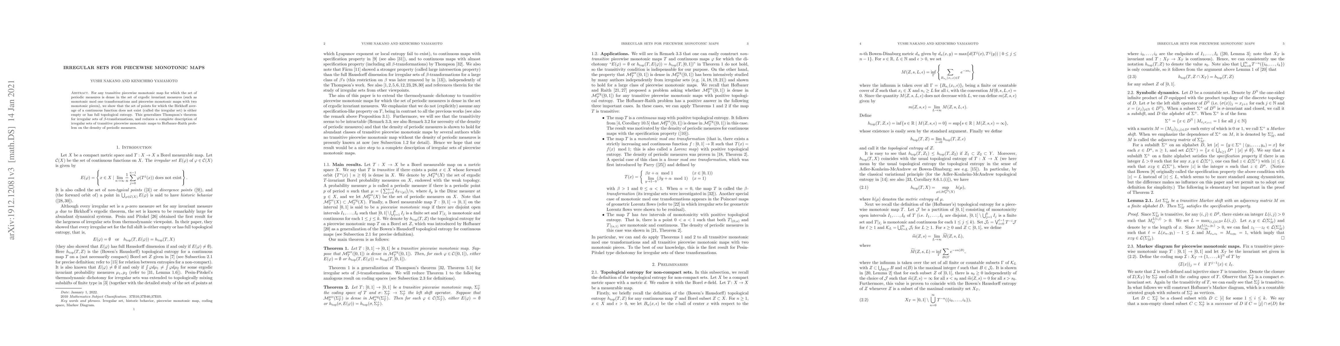 Thumbnail for Irregular sets for piecewise monotonic maps
