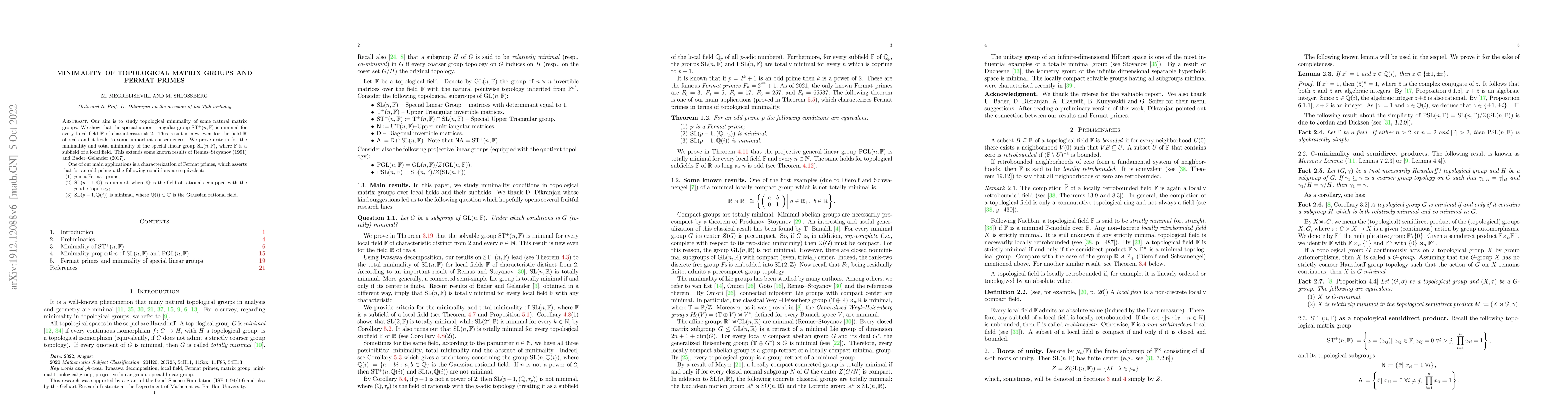 Thumbnail for Minimality of topological matrix groups and Fermat primes