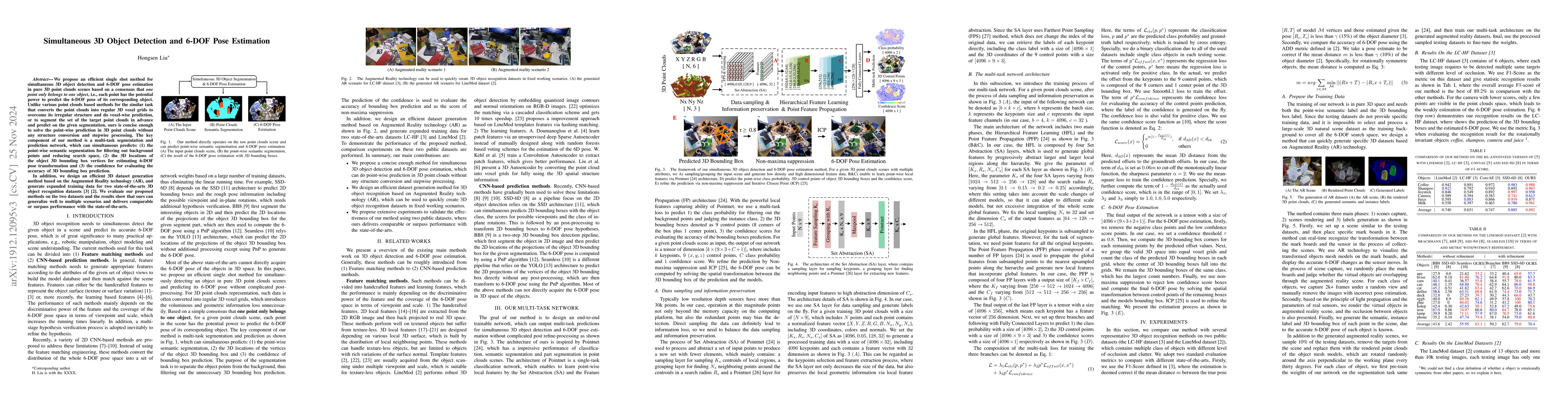 Thumbnail for One Point, One Object: Simultaneous 3D Object Segmentation and 6-DOF
  Pose Estimation