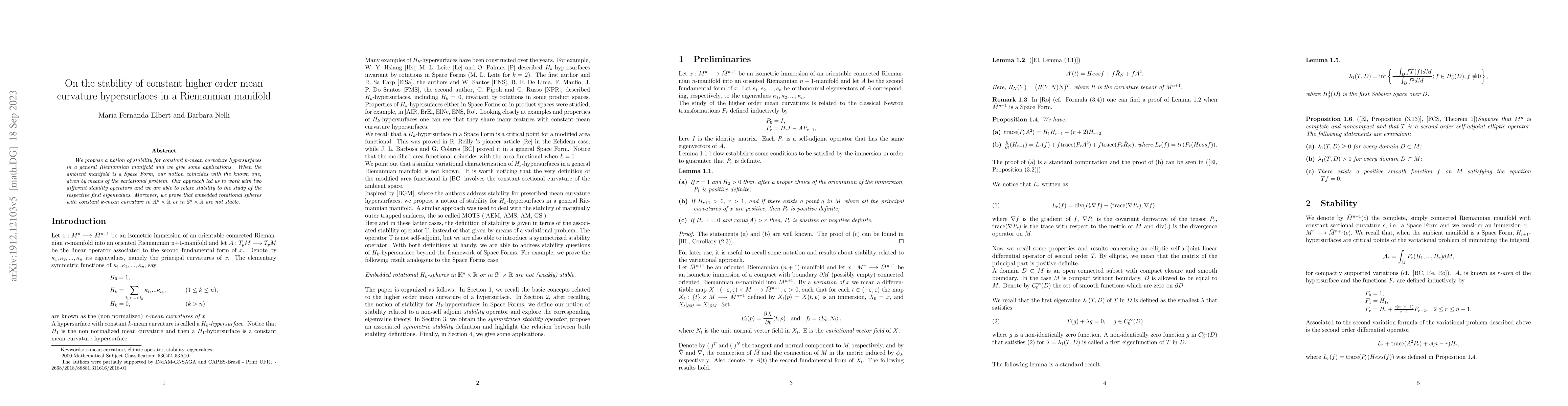 Thumbnail for On the stability of constant higher mean curvature hypersurfaces in a
  Riemannian manifold