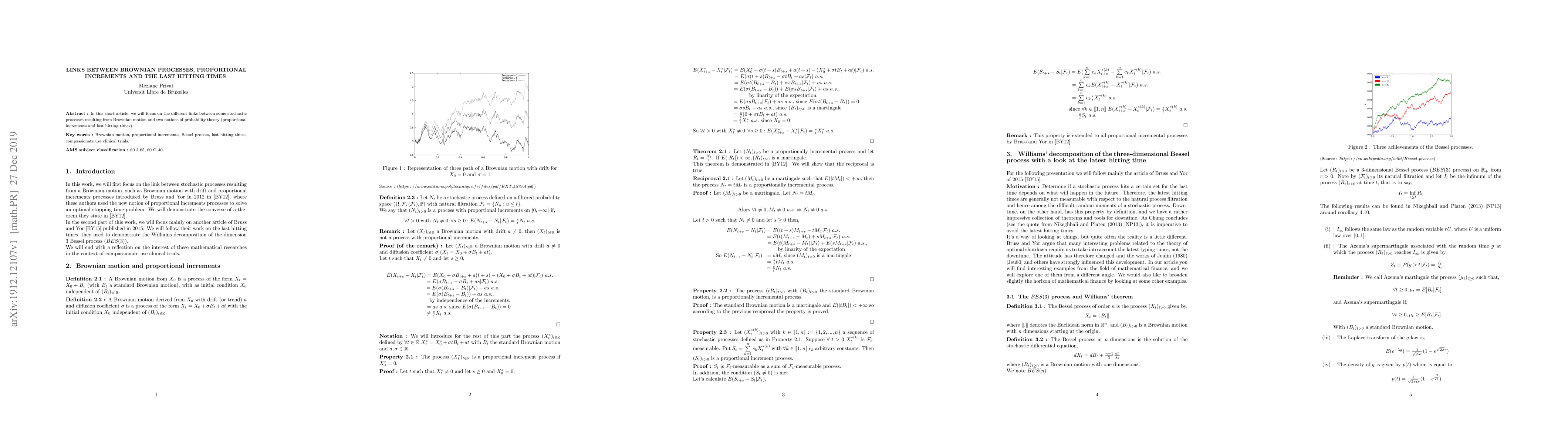 Thumbnail for Links between Brownian processes, proportional increments and the last
  hitting times