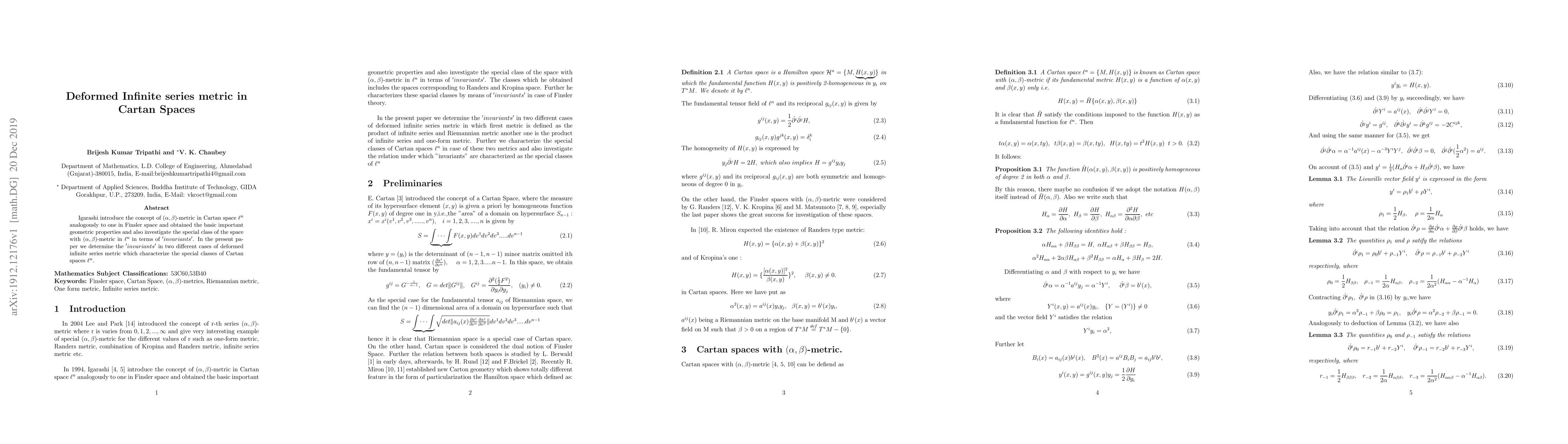 Thumbnail for Deformed Infinite series metric in Cartan Spaces