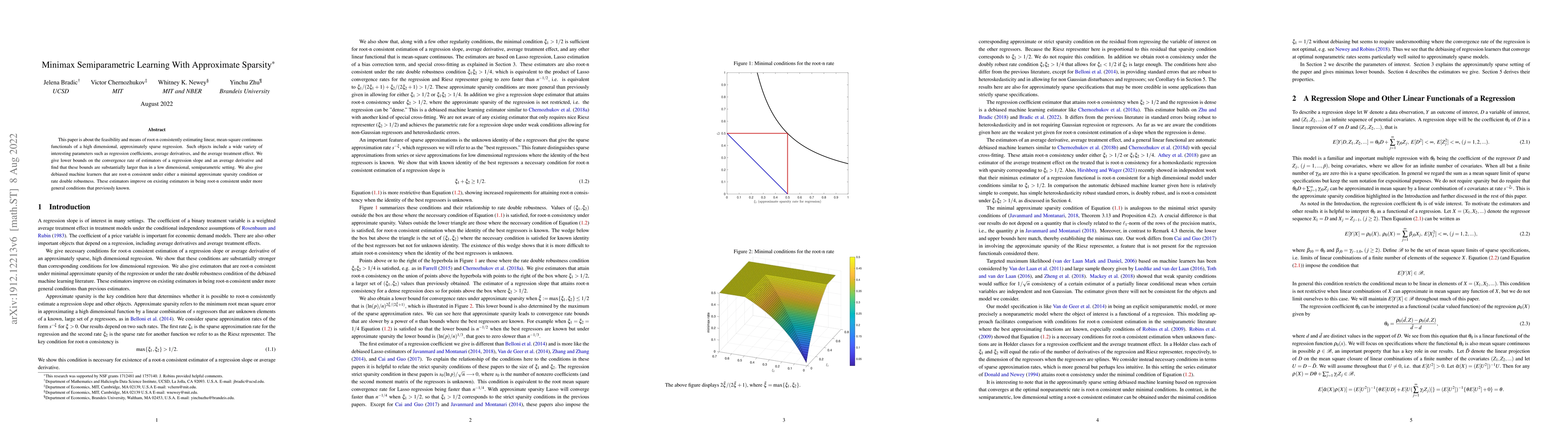 Thumbnail for Minimax Semiparametric Learning With Approximate Sparsity