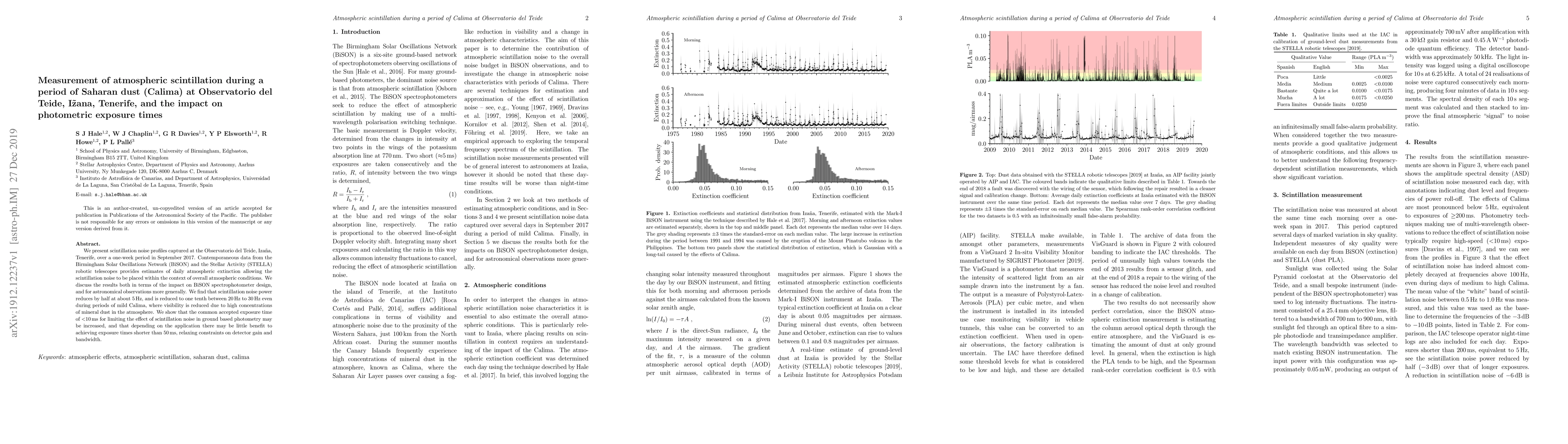 Thumbnail for Measurement of atmospheric scintillation during a period of Saharan dust
  (Calima) at Observatorio del Teide, Iza\~na, Tenerife, and the impact on
  photometric exposure times
