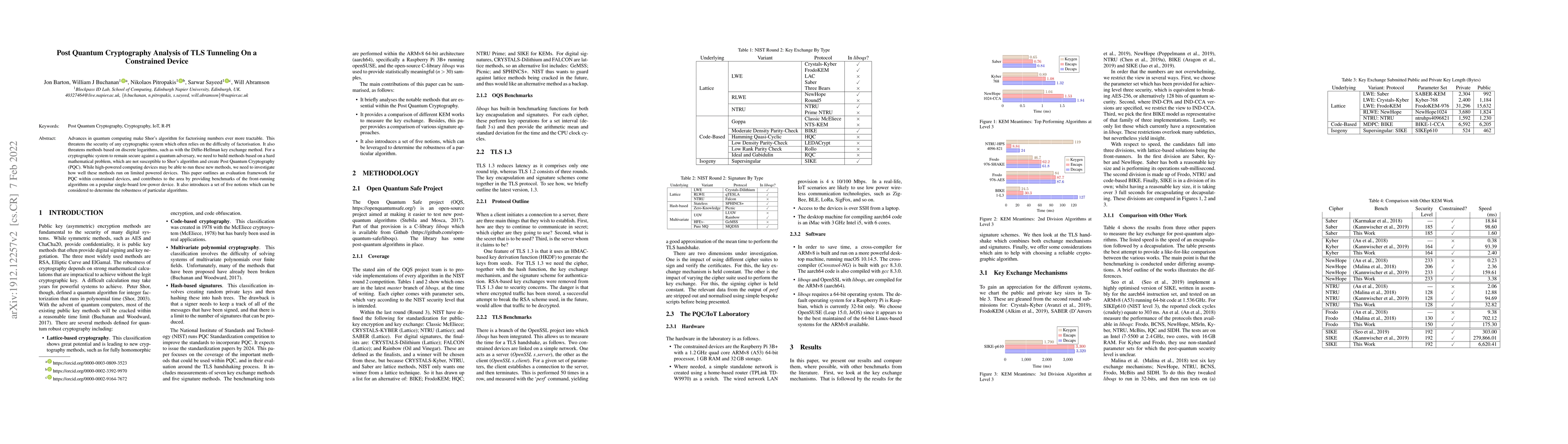 Thumbnail for Performance Analysis of TLS for Quantum Robust Cryptography on a
  Constrained Device