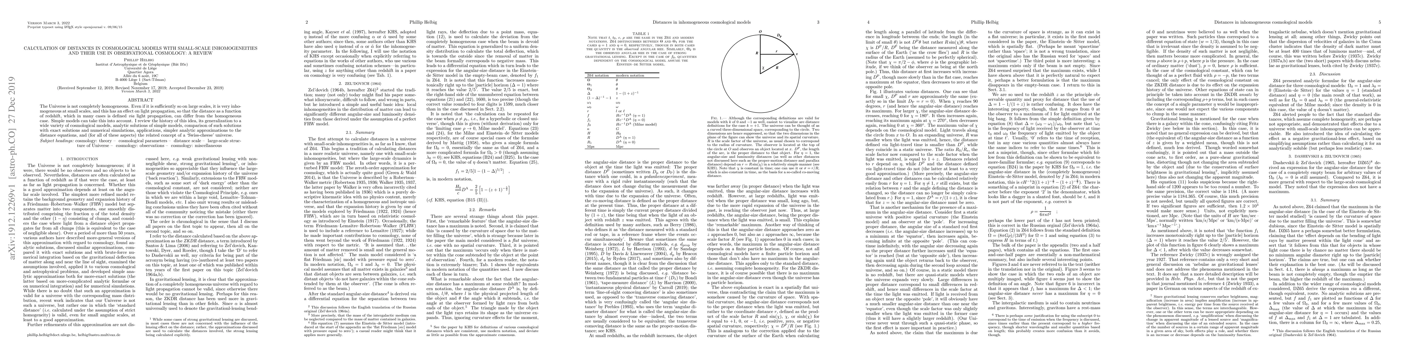 Thumbnail for Calculation of distances in cosmological models with small-scale
  inhomogeneities and their use in observational cosmology: a review