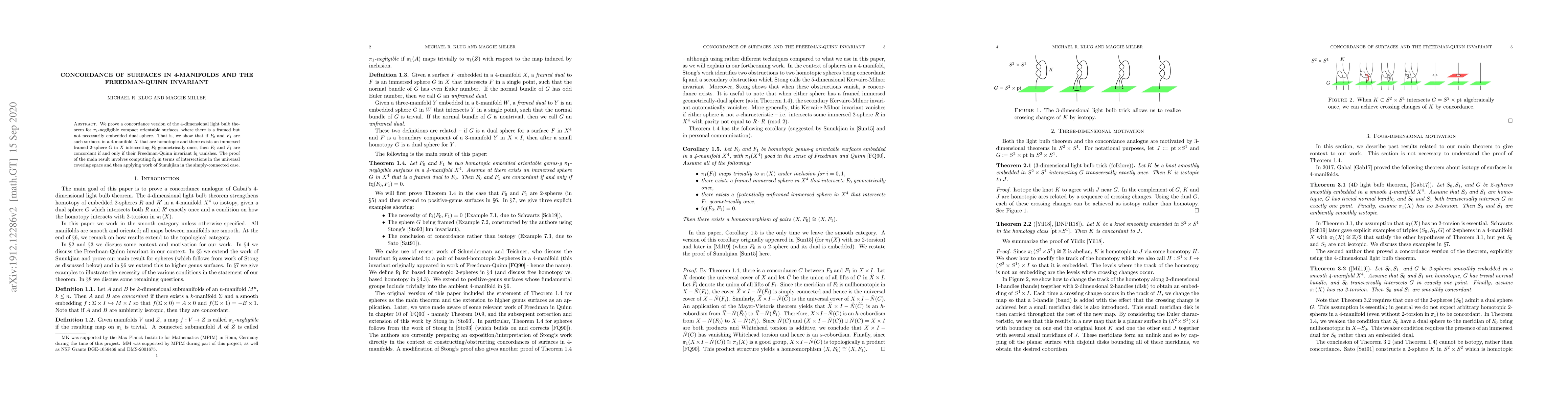 Thumbnail for Concordance of Surfaces and the Freedman-Quinn Invariant