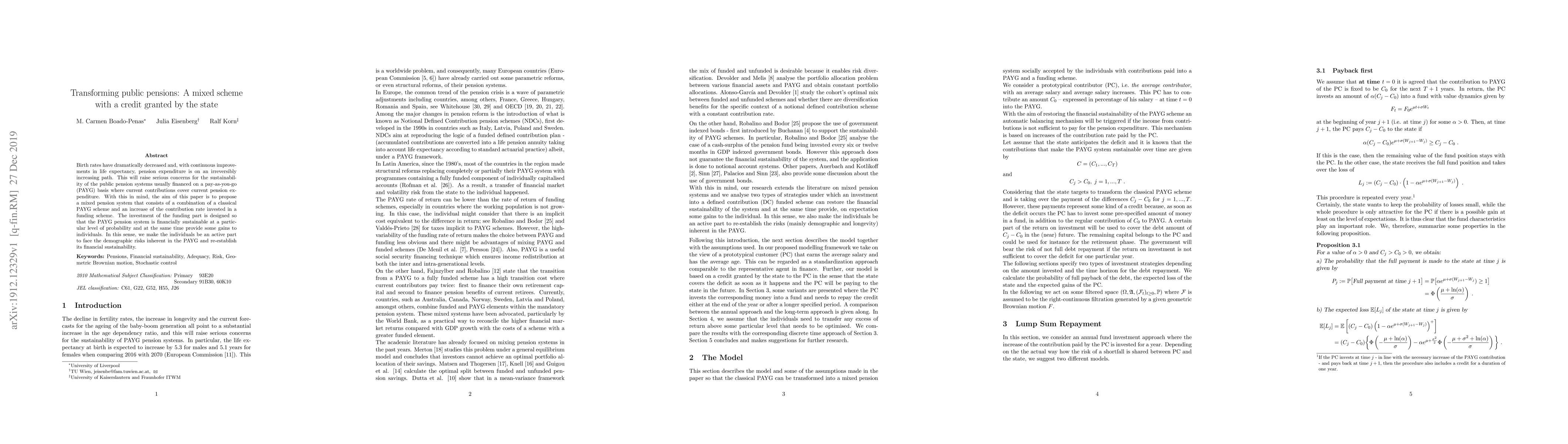 Thumbnail for Transforming public pensions: A mixed scheme with a credit granted by
  the state