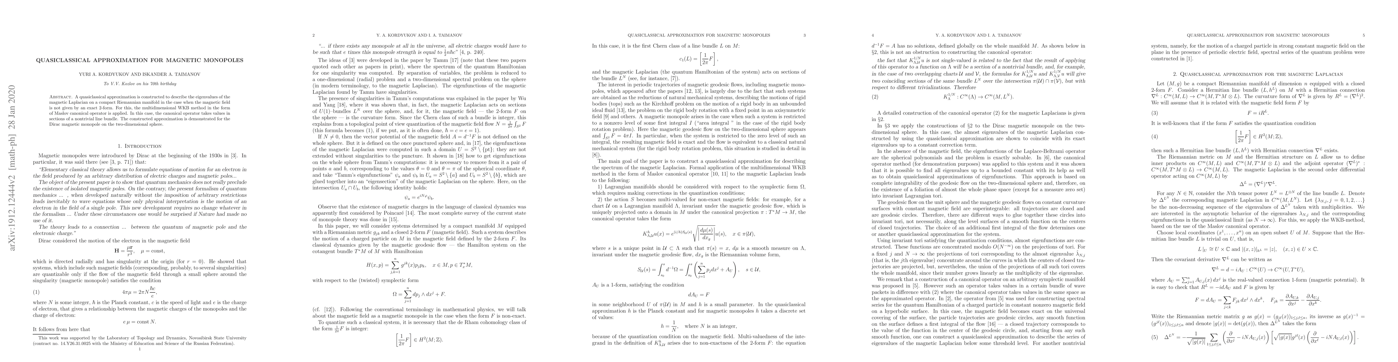 Thumbnail for Quasiclassical approximation for magnetic monopoles