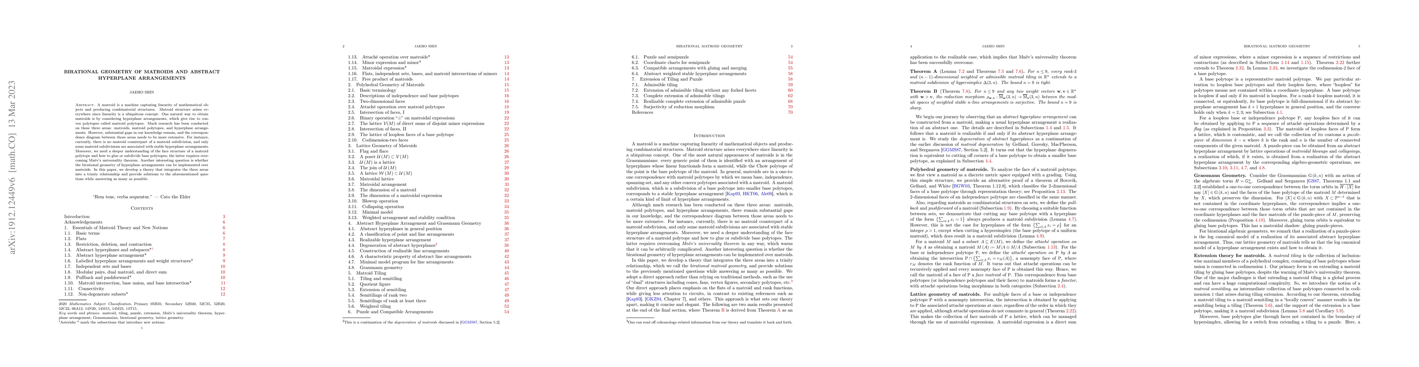 Thumbnail for Birational Geometry of Matroids and Abstract Hyperplane Arrangements