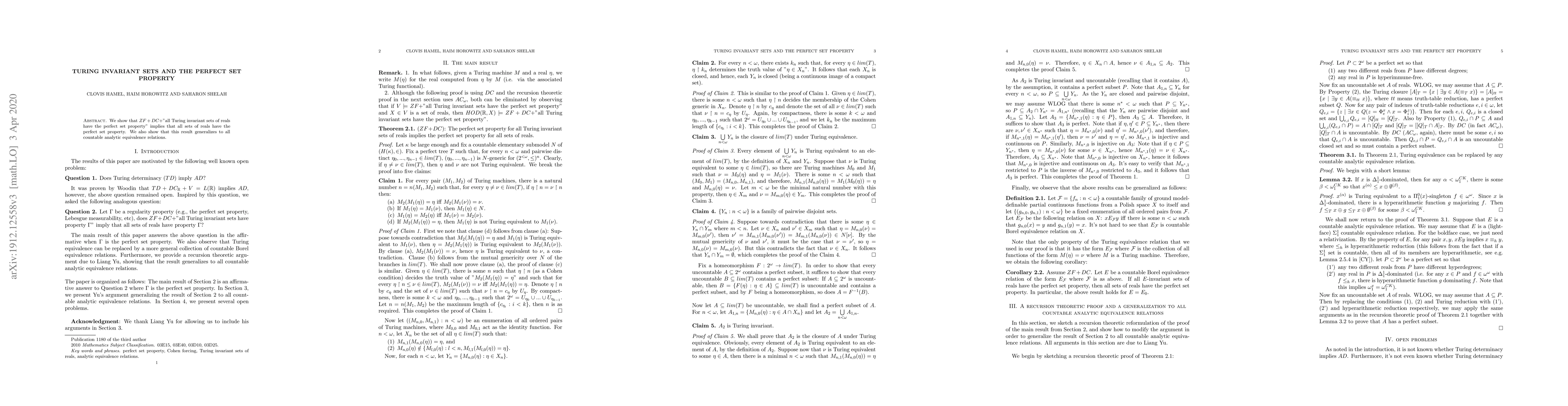 Thumbnail for Turing Invariant Sets and the Perfect Set Property