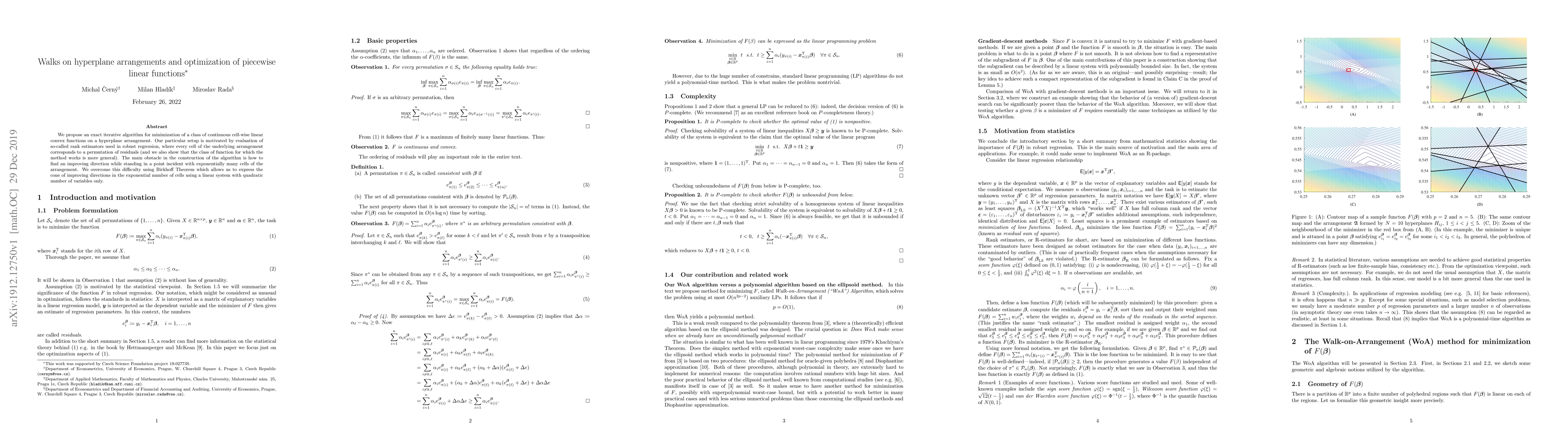 Thumbnail for Walks on hyperplane arrangements and optimization of piecewise linear
  functions