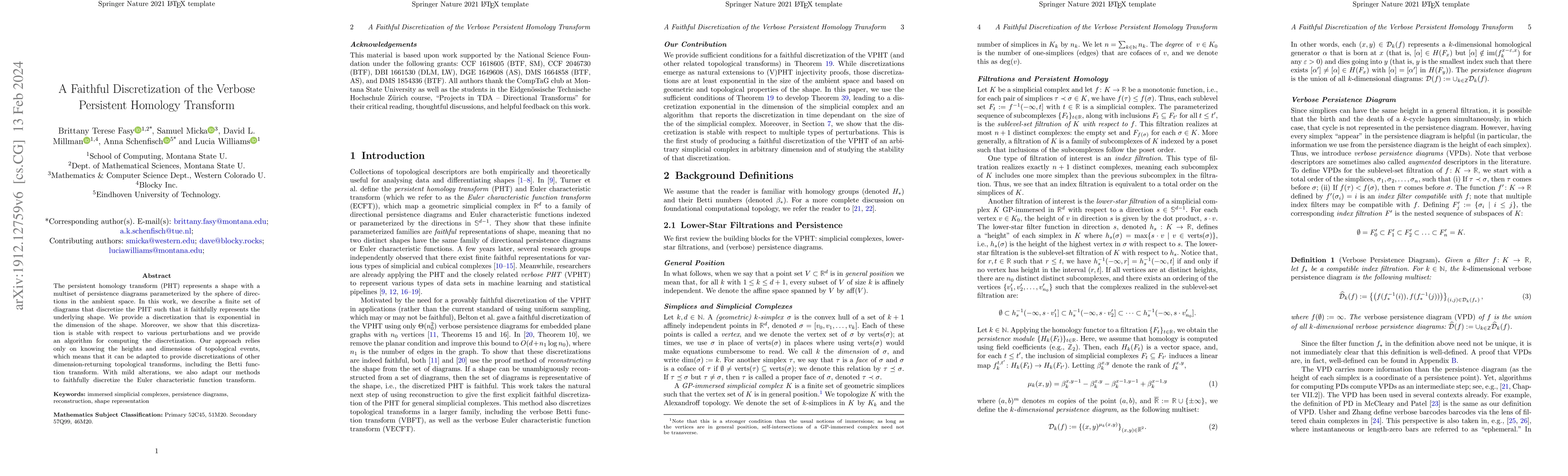 Thumbnail for A Faithful Discretization of the Verbose Persistent Homology Transform