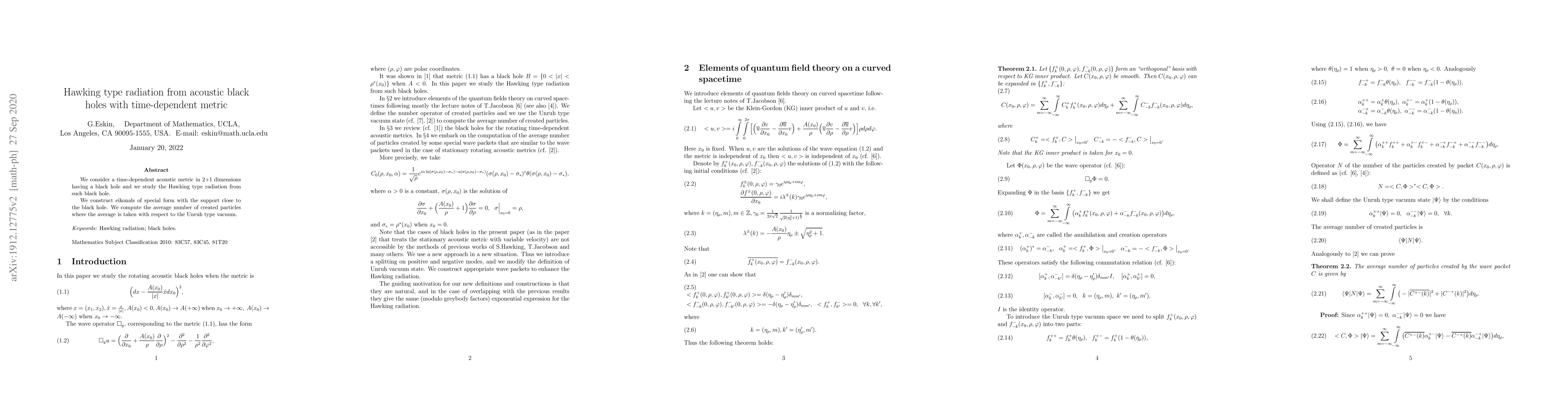 Thumbnail for Hawking type radiation from acoustic black holes with time-dependent
  metric