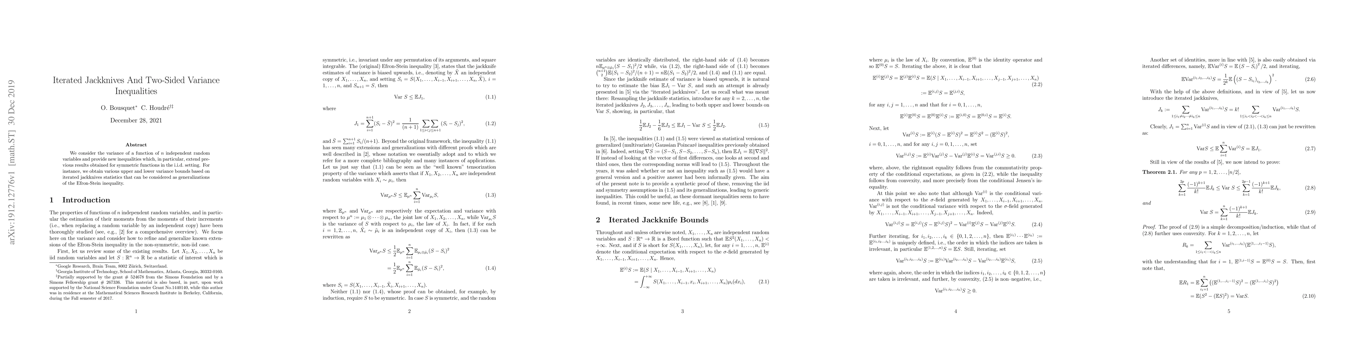Thumbnail for Iterated Jackknives and Two-Sided Variance Inequalities
