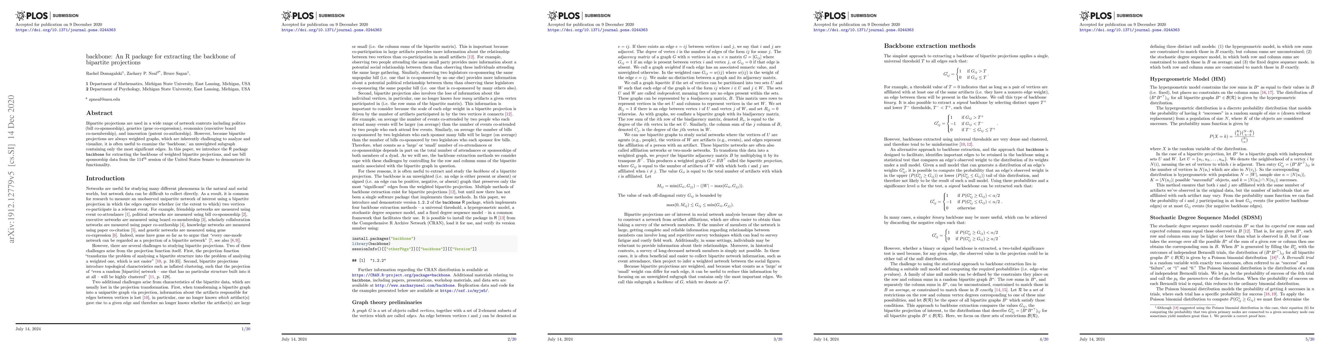 Thumbnail for backbone: An R Package for extracting the backbone of bipartite
  projections