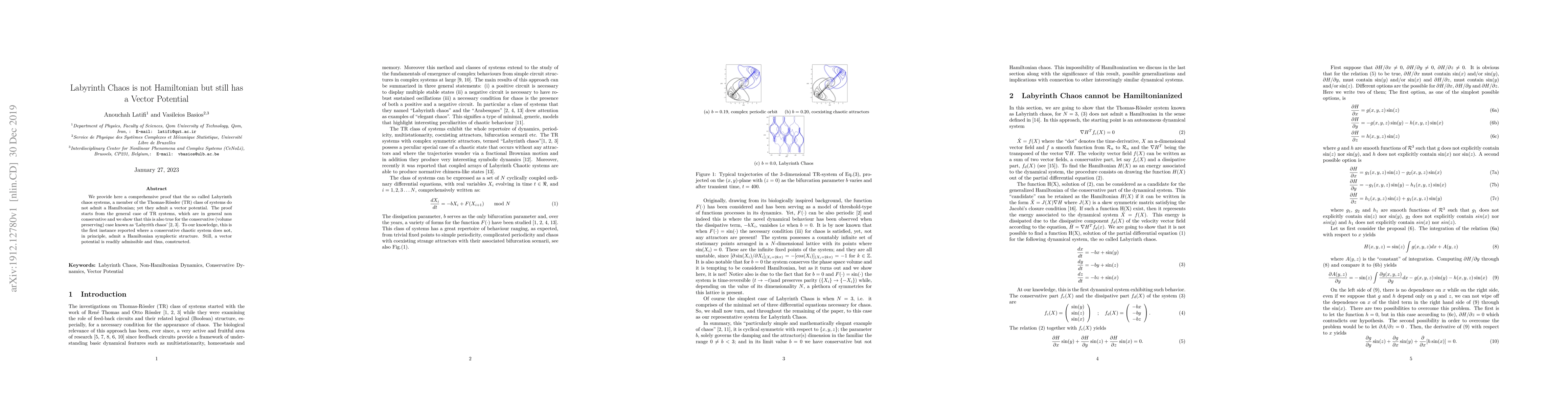 Thumbnail for Labyrinth Chaos is not Hamiltonian but still has a Vector Potential