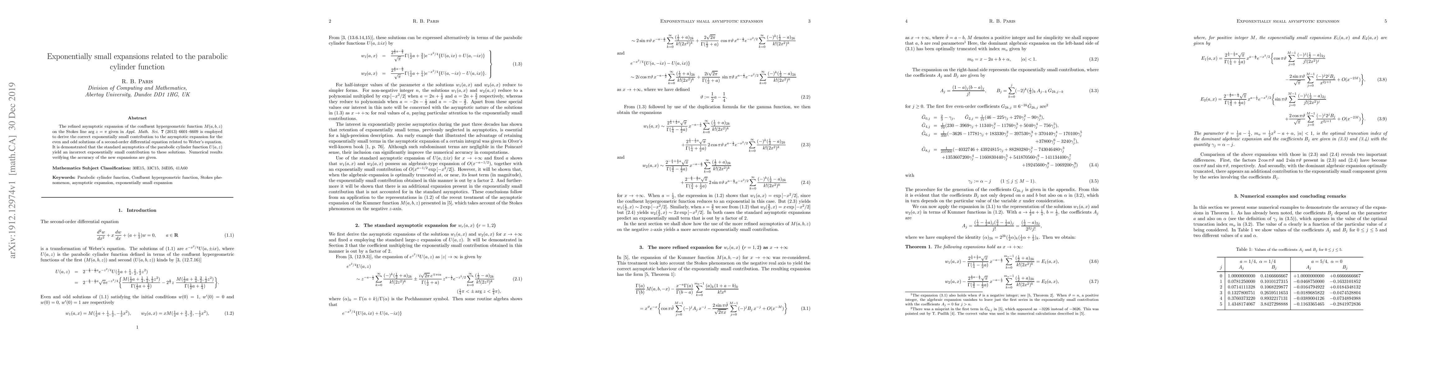 Thumbnail for Exponentially small expansions related to the parabolic cylinder
  function
