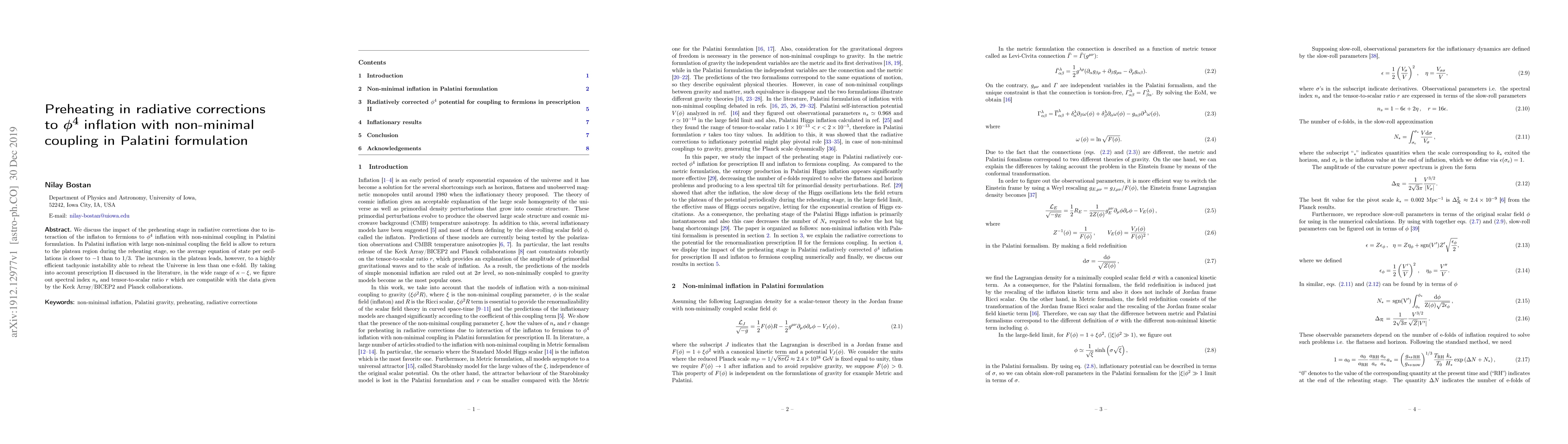 Thumbnail for Preheating in radiative corrections to $\phi^4$ inflation with
  non-minimal coupling in Palatini formulation