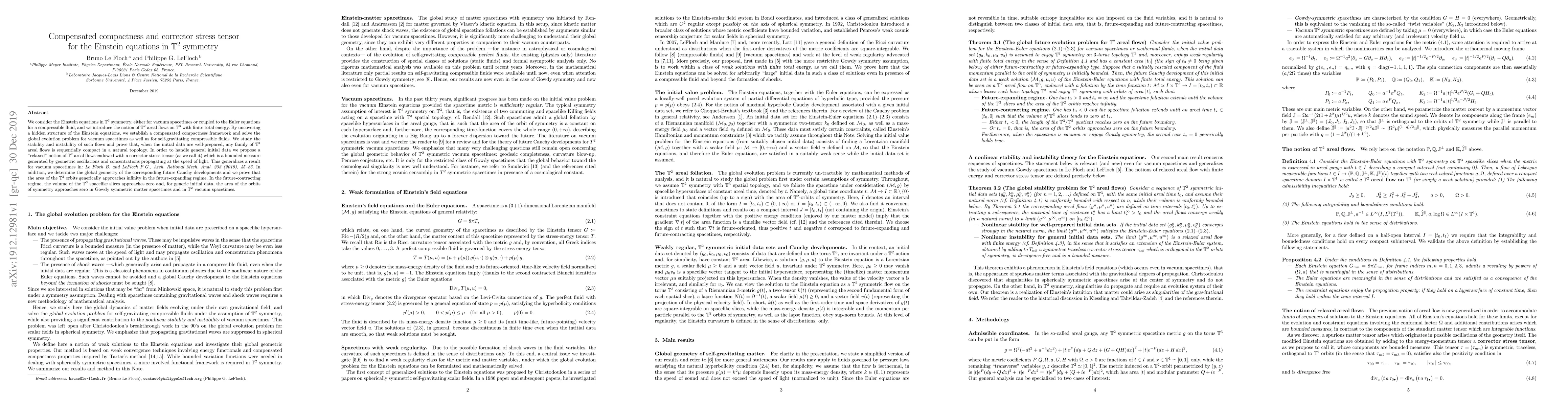 Thumbnail for Compensated compactness and corrector stress tensor for the Einstein
  equations in T2 symmetry