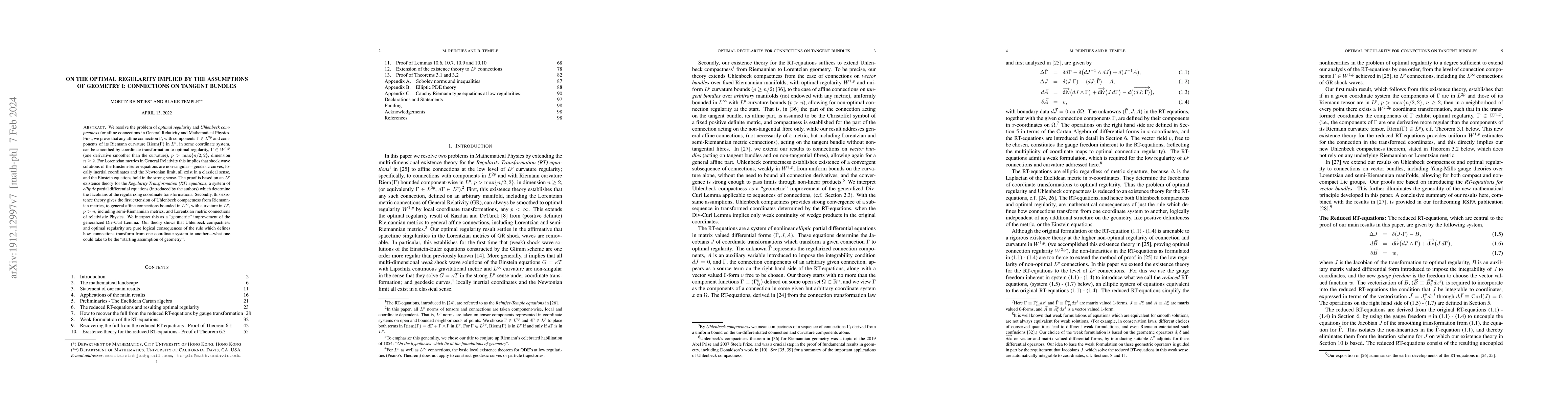 Thumbnail for On the Optimal Regularity Implied by the Assumptions of Geometry I:
  Connections on Tangent Bundles