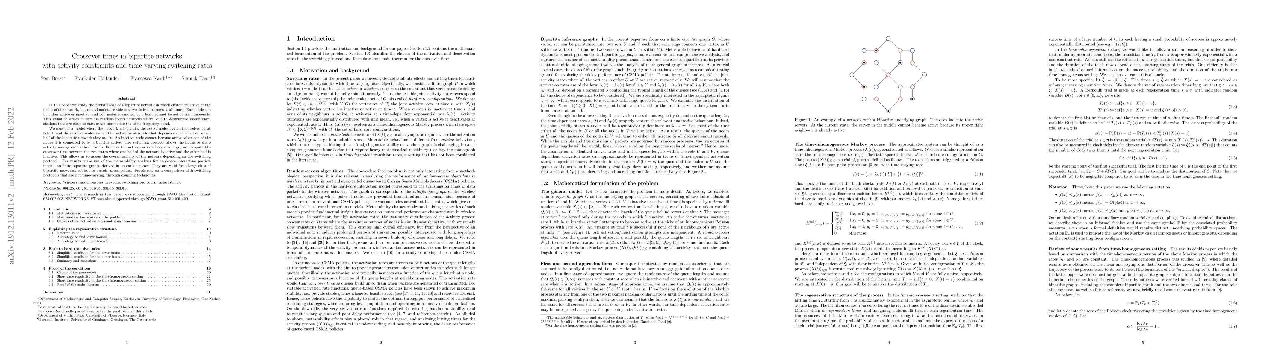 Thumbnail for Crossover times in bipartite networks with activity constraints and
  time-varying switching rates